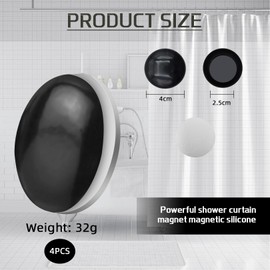 4 Pcs Magnetic Curtain Weights, Black Round Curtain Magnets, Waterproof Magnetic Shower Curtain Clips, Prevent Shower Curtain Liner from Blowing, Suitable for Shower Curtains and Tablecloths