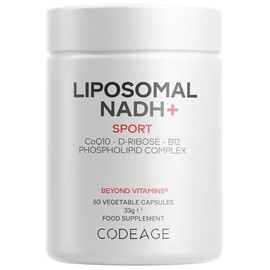 Codeage Liposomal NADH+ Sport – NADH, CoQ10, D-Ribose & Vitamin B12 – Vegan Supplement with Phospholipid Liposomal Matrix – Gluten-Free, Non-GMO – 60 Capsules – 2-Month Supply