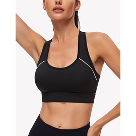 Irdcomps Women's Sports Bra without Underwire Strong Hold Bras Sports Breasts with Racerback for Fitness Yoga Jogging, Black + Purple