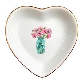 Bottle of Flower Jewelry Tray-Ring Dish Gift for Woman Birth Month Flower-Ceramic Trinket Tray with Floral Design-Ring Holder Engagement Ring Dish Birthstone Birthday Mother's Day Gift for Her Present