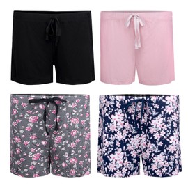 Paquete de 4 pantalones cortos de dormir para mujer, ultra suaves y cómodos, Pillow Talk por René Rofé, Floral, S