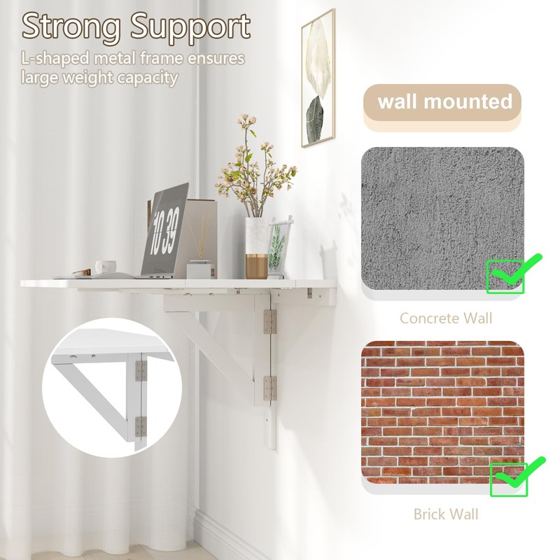 IFANNY Wall Mounted Folding Desk, Fold Down Drop Leaf Table,