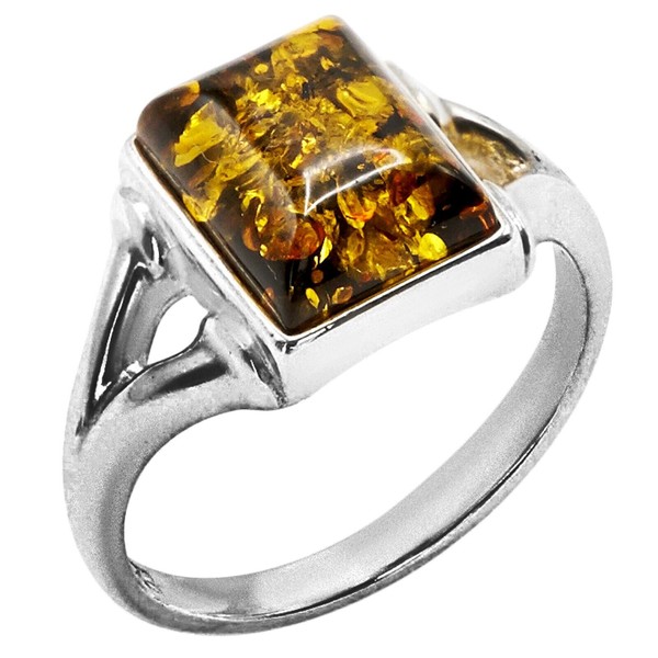 Navada 925 Solid Sterling Silver Baltic Green Amber Rectangular Classic