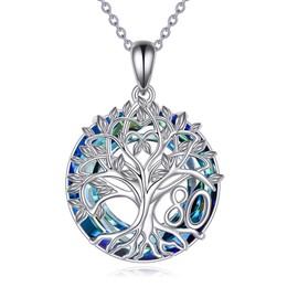 YFN 80th Birthday Gifts for Women Sterling Silver Tree of Life Necklace with Blue Crystal Mothers Day Christmas Jewelry Gifts for Mother Grandma Nana (80th)