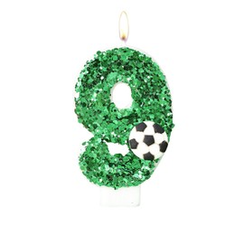Bolosa Birthday Candles Numbers 9 - Football with Green Sequins for Children, Boys, Girls - Birthday Decoration, Party, Anniversary
