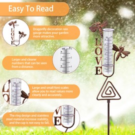 Voumsil Rain Gauge Outdoor,Dragonfly Rain Gauge with Thermometer for Measuring Precipitation, Garden Decoration.