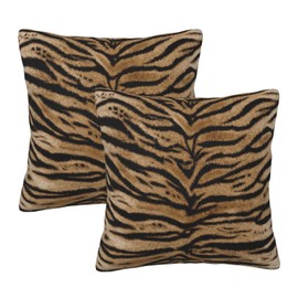 Perinsto Tiger Texture Print Throw Pillow Covers Set of 2 Animal Skin Pattern Decorative Pillowcases Soft Cushion Covers for Sofa Couch Bed Home Decor, 16"X16"