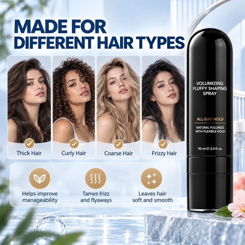 2Pcs Fluffy Hair Shaping Spray,Fluffy Volume Hair Spray,Lightweight Bouncy Texture,Volumizing