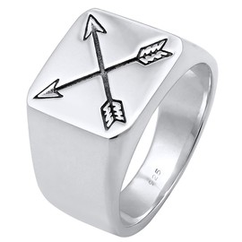 Kuzzoi 0601990719 Men's Signet Ring, Solid 14 mm Wide in 925 Sterling Silver, Black Oxidised Arrows with Engraving, Ring for Men in Ring Size 60 - 66, Silver, No Gemstone