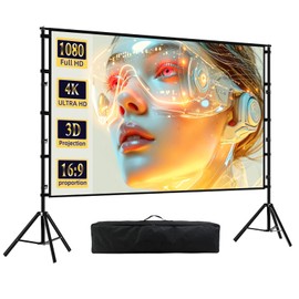150 inch Outdoor Projector Screen with Stand,DUYIKJ Portable Heavy Duty Bracket Large Projector Screen 16:9 4K HD Rear Front Projection Movie Screen with Carry Bag for Home Theater