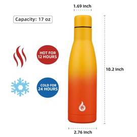 BJPKPK Insulated Water Bottle 17oz Stainless Steel Water Bottles Reusable Metal Travel Sports Water Bottle Keep Cold And Hot,Sunset Orange