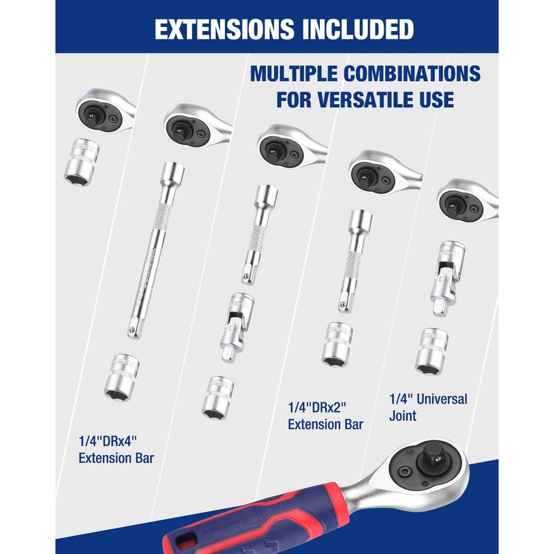 WORKPRO 34 PCS 1/4" Drive Mini Socket Ratchet Wrench Set,