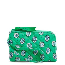 Vera Bradley Cotton Double Zip ID Case Wallet with RFID Protection, Garden Green Leaf