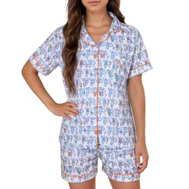 Zelbuck Womens Y2k Preppy Pajamas Set, 2 Piece Button Down Monkey Beach Shorts Set Holiday Vacation Loungewear Pjs for Jammies Back to School Party Birthday Gifts(Light Blue, Medium)