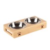 Bamboo Pet Double Bowl Cartoon Prevent Slipping Easy to Clean