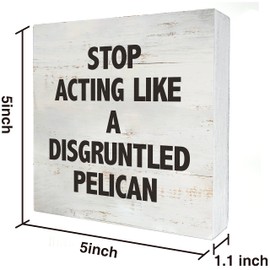 Stop Acting Like a Disgruntled Pelican Greek Quote Wood Box Sign Rusitc Wooden Box Sign Farmhouse Home Office Desk Shelf Decor (5 X 5 Inch)