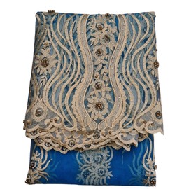 Elegant French African Floral Embroidered Sequins Tulle Lace Fabric for Dressmaking, African Bridal Wedding, Party, and Nigerian Lace Material, 5 Yards (TORQUOISE)