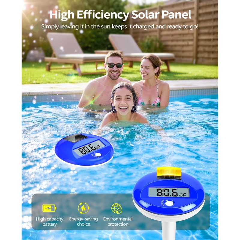 Sinbyuer Solar Digital Pool Thermometer Floating Easy Read with One