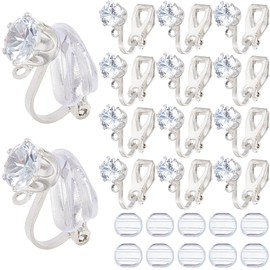 SOFPLATE 1 Box 32Pcs Earring Converter Silver Clip on Earrings Back Brass Triangle Earring Component with Crystal Rhinestone and Pads Non Pierced Earring Clips for Jewelry Making Supplies DIY Women