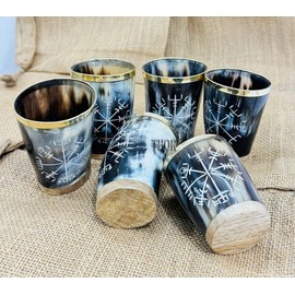 Royal Viking Drinking Horn Shot Glass Cup Brass Ring Genuine Handcrafted Viking Horn Cup Original Medieval Cup (SET OF 6)