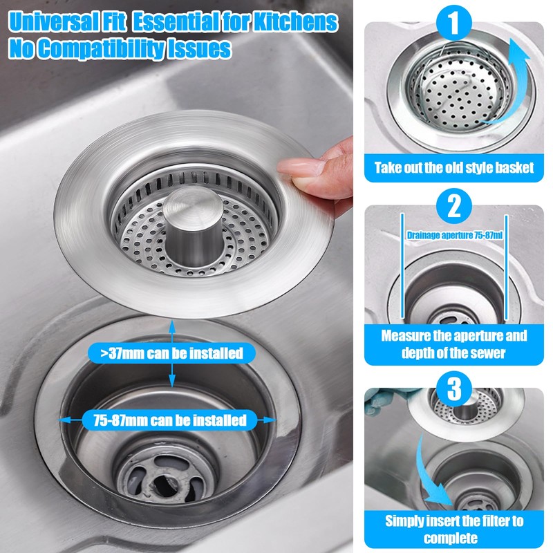 UZSUZZ Sink Plug with Stainless Steel Drain Strainer | Anti-Clogging