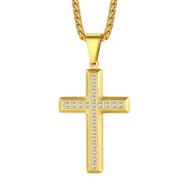 Bestyle CZ Gold Cross Necklace for Men - Sparkle White Zircons Christian Jesus Gold Cross Pendant Chain - Fashion Trendy Black Men Boys Necklace Casual Necklace Every Day Wear Jewelry