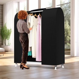 Zilink 50'' Garment Rack Cover Dustproof Clothes Rack Cover Breathable Garment Bags Protector Wardrobe Cover with 2 Durable Zippers for Garment Rack, Black, (Rack Not Included)