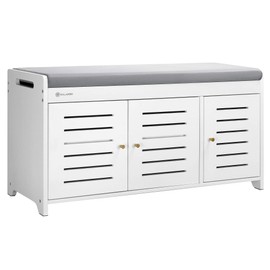 BALANBO Shoe Storage Bench Shoe Cabinet Bamboo Shoe Rack Cushion Seat Soft for Comfort Style Perfect for Entryway First Impression（White）