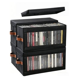 ANLIOTO CD Storage Box, CD Case Holder with Clear Window and Handles, Media Organizer for DVDs, CDs, Video Games, Black, 16x6.2x5.4 in (4)