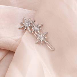 Allereya Crystal Starburst Hair Clip Barrette Rhinestone Star Hair Pins Barrette Silver CZ Cluster Star Head Clip Headpiece Crystal Wedding Hair Accessories for Women and Girls (Silver)