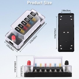 6-Way Fuse Holder, 12 Fuses Blade Fuses, Car Fuse Set with 5A, 10A, 15A, 20A Car Fuse, with Dustproof Cover and DIY Sticker, for DC 12V/24V Car Truck