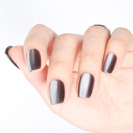 Yazikisa Cat Eye Short Press on Nails Grey 30 Pcs Square Fake Nail Soft Gel False Fingernails Acrylic Artificial Glue on Manicure Glossy Full Cover Salon for Women Girls