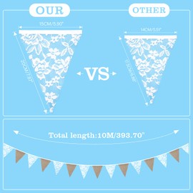 G2PLUS Hessian and Lace Bunting - 10M Rustic Wedding Bunting - 36PCS Vintage Lace Garland for Wedding Birthday Party Decoration