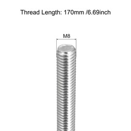 sourcing map Fully Threaded Rod M8 x 170mm 1.25mm Thread Pitch 304 Stainless Steel Right Hand Threaded Rods Bar Studs 6 Pack