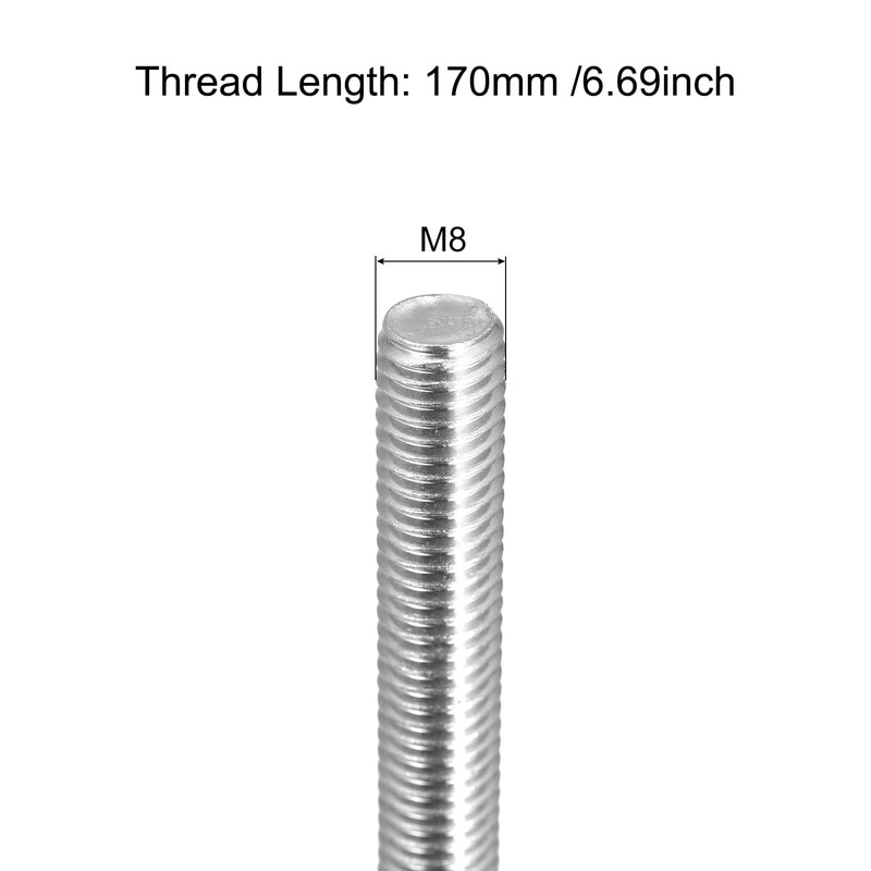 sourcing map Fully Threaded Rod M8 x 170mm 1.25mm Thread