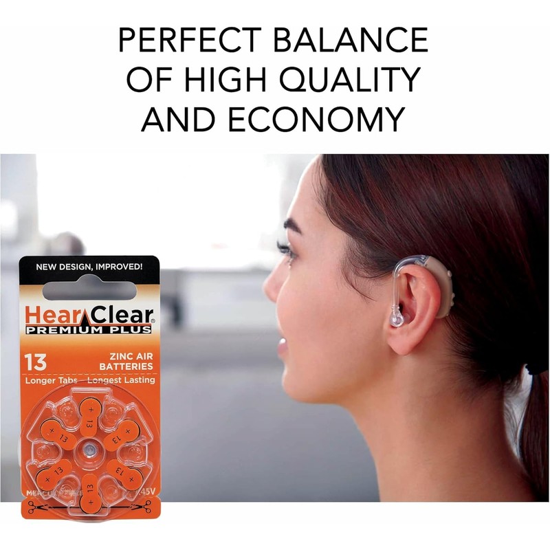 HearClear Size 13 PR48 1.45V Hearing Aid Batteries Orange Tab