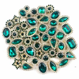 Lmlliang 50PC Sew-on Rhinestones Crystal Gems Glass Sunflower with Flatback Gold Claw Mixed Shapes for Sewing, Headbands, DIY Crafts, Clothes, Shoes, Bags and Belt Accessories,Green
