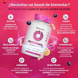 Vitaminas para Mujer | Multivitamínico de 90 Cápsulas con 14 Ingredientes | Biotina, Maca Amarilla, Arándano, Ácido Fólico, Vitamina B12, Calcio y más