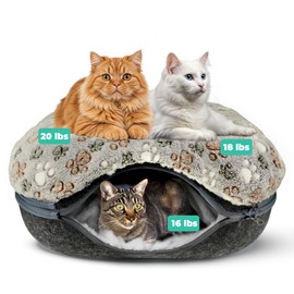RINGTAIL Peekaboo Cat Cave - Cave Cat Beds for Indoor Cats Large up to 30lbs, Cats Donut Tunnels Kitten Bed Cave with Two Fluffy Fleece Cat Blanket, Washable Pet Bed (24 x 24 x 11 in, Dark Grey)