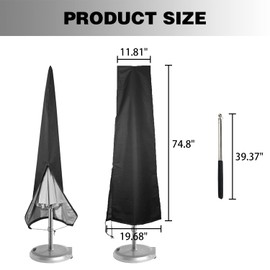 DIODUODA Patio Umbrella Cover Waterproof Umbrella Covers with Zipper Parasol Cover with Push Rod for 7ft to 11ft Garden Outdoor Umbrella-Black