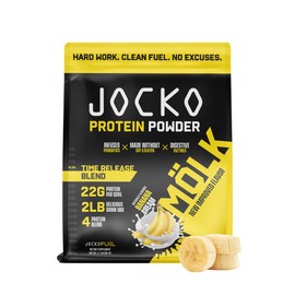 Jocko Mölk Whey Protein Powder - Keto, Probiotics, Grass Fed, Digestive Enzymes, Amino Acids, Sugar Free Monk Fruit Blend - Supports Muscle Recovery & Growth (2 LB, Banana Cream)
