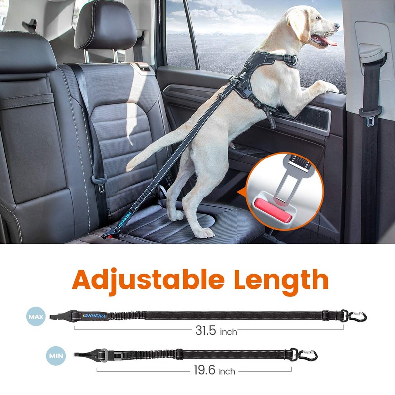 IOKHEIRA Dog Seatbelt, Updated Adjustable Harness Reflective Bungee Dog Car