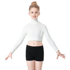 SPOFOR Girl's Turtleneck Long Sleeve Crop Top Sportswear Zipper Back Cheer Leading Dance