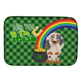 Caroline's Treasures WDK4803DDM Longhair Cream Dapple Dachshund St. Patrick's Day Dish Drying Mat Absorbent Dish Drying Mat Pad for Kitchen Counter Dish Drainer Mat for Countertop, 14 x 21", Multicolo