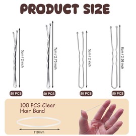 Pack of 300 Hair Pins, Bobby Pins Set, Metal Hair Clips, Women's Hair Accessories, French U-Hair Clips, 2 Inch / 2.36 inch, Hair Pins for 2 Inch / 2.75 inch, Hair Bobbles in a Storage Box (Silver)