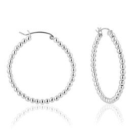 DTPsilver - Women's Hoop Earrings with Ball - Earrings 925 Sterling Silver - Thickness 3 mm - Diameter: 25, 30, 40, 50 mm, Sterling Silver