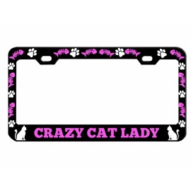 NCAT Crazy Cat Lady Cat Lovers Design Metal Car License Plate Frame Auto Tag Holder