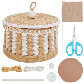 FREEBLOSS Woven Basket Kit Round Cardboard Woven Basket Kit DIY Woven Basket Set Macrame Cord Woven Basket Kit for Beginners Basket Weaving Supplies Multifunctional Hand-Woven Storage Basket