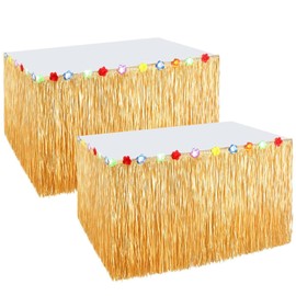 Pack of 2 Hawaii Table Skirt, Decorative Accessory with Multicoloured Flowers for Summer Garden Beach Party, Hawaiian Party, Birthday Tropical Party, Costume Party, Holidays and Outdoor Gatherings