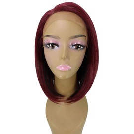 LUXLUXE Cerosa Straight 11 Inch Long 4X4 Hand-Tied Lace Front Wig, Heat Resistant Fiber, 20+ Shades of Natural, Dip Dyed, & Blended BLT-0103 (Medium Red)